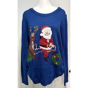 Vintage Embroidered Christmas Sweater 80s Retro Sequins Holidays Size M